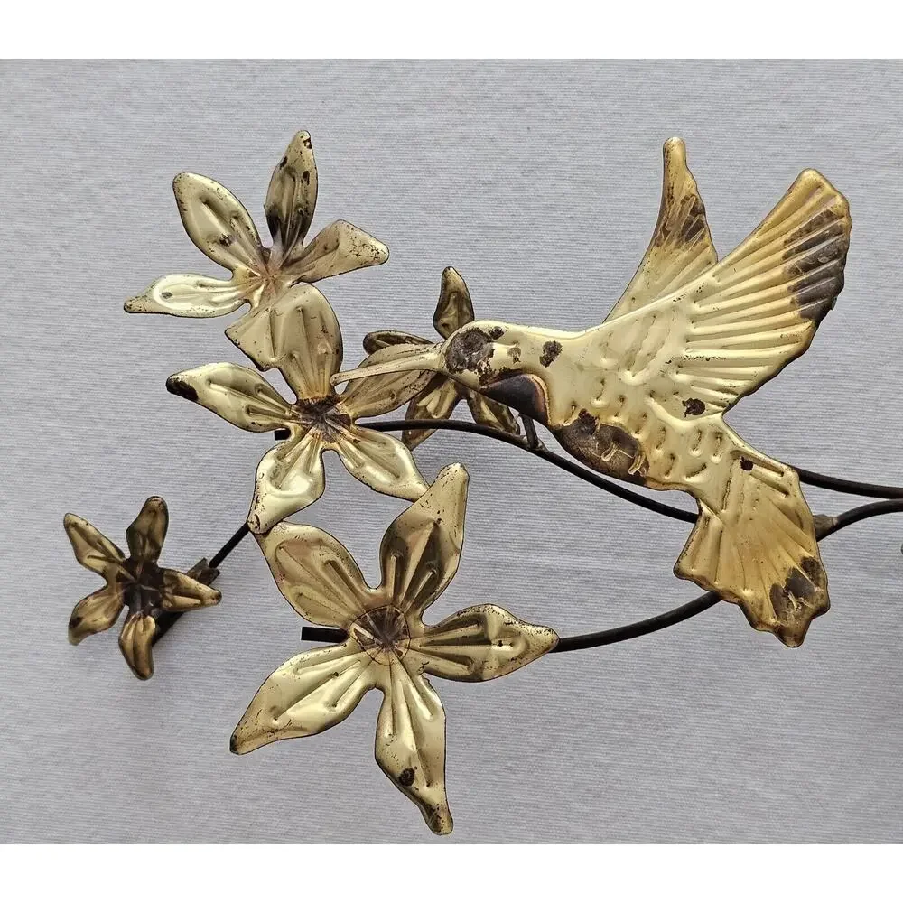 Vintage Homco Metal Wall Decor Hummingbirds Flowers Brass MCM Home Interiors Set